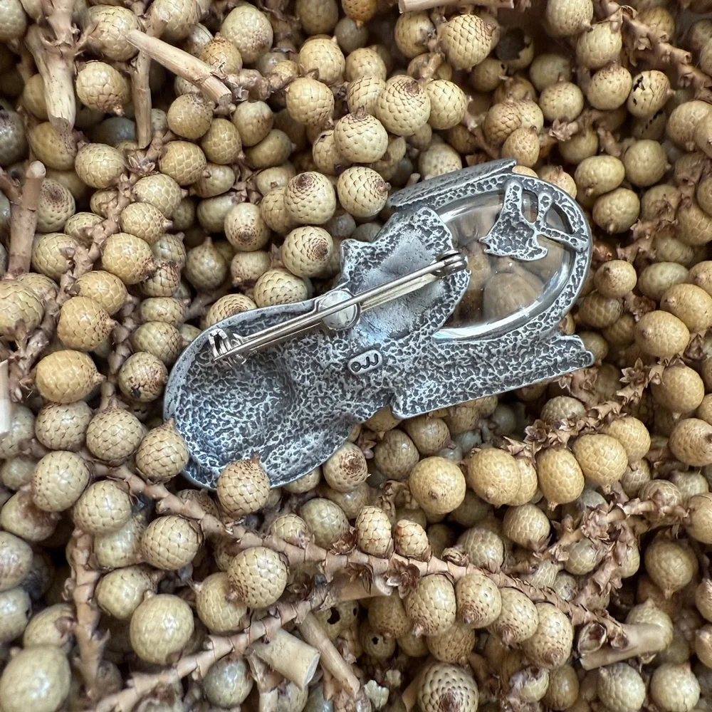 Vintage Silver Cat and Fishbowl Magnifying Glass Brooch Pin - Picture 6 of 13